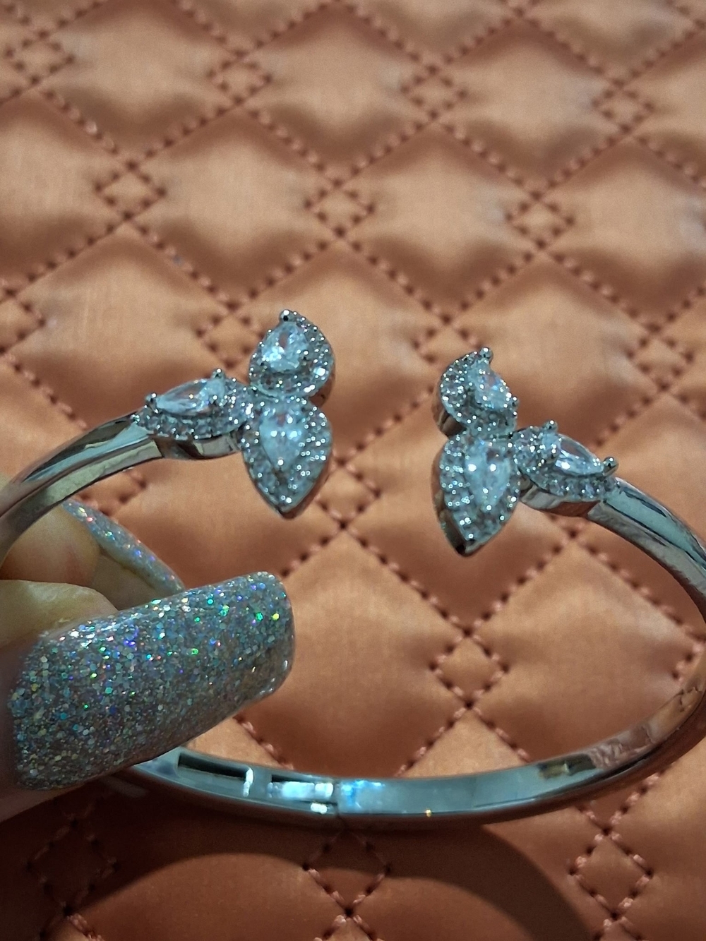 Elegant Silver Marquise  Rhinestone Cuff Bangle Bracelet